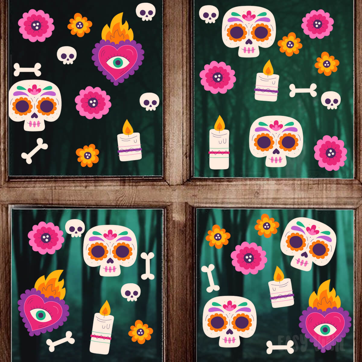 HALL28 - Vinil Electroestático Flores y Calaveras