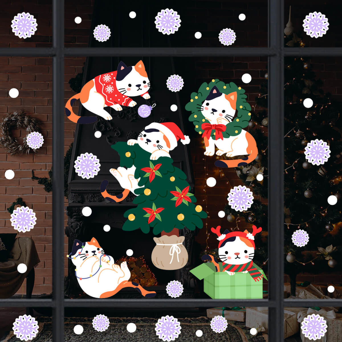 NAV87 - Vinil Electroestático Gatitos navideños