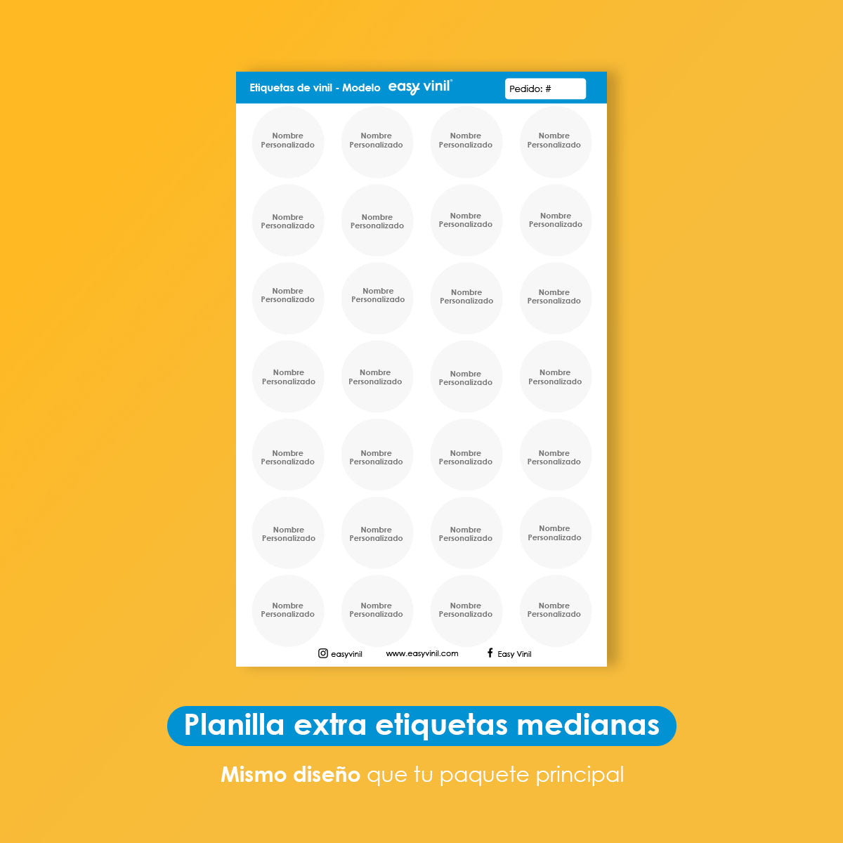 Planilla extra etiquetas medianas adhesivas (28 medianas)