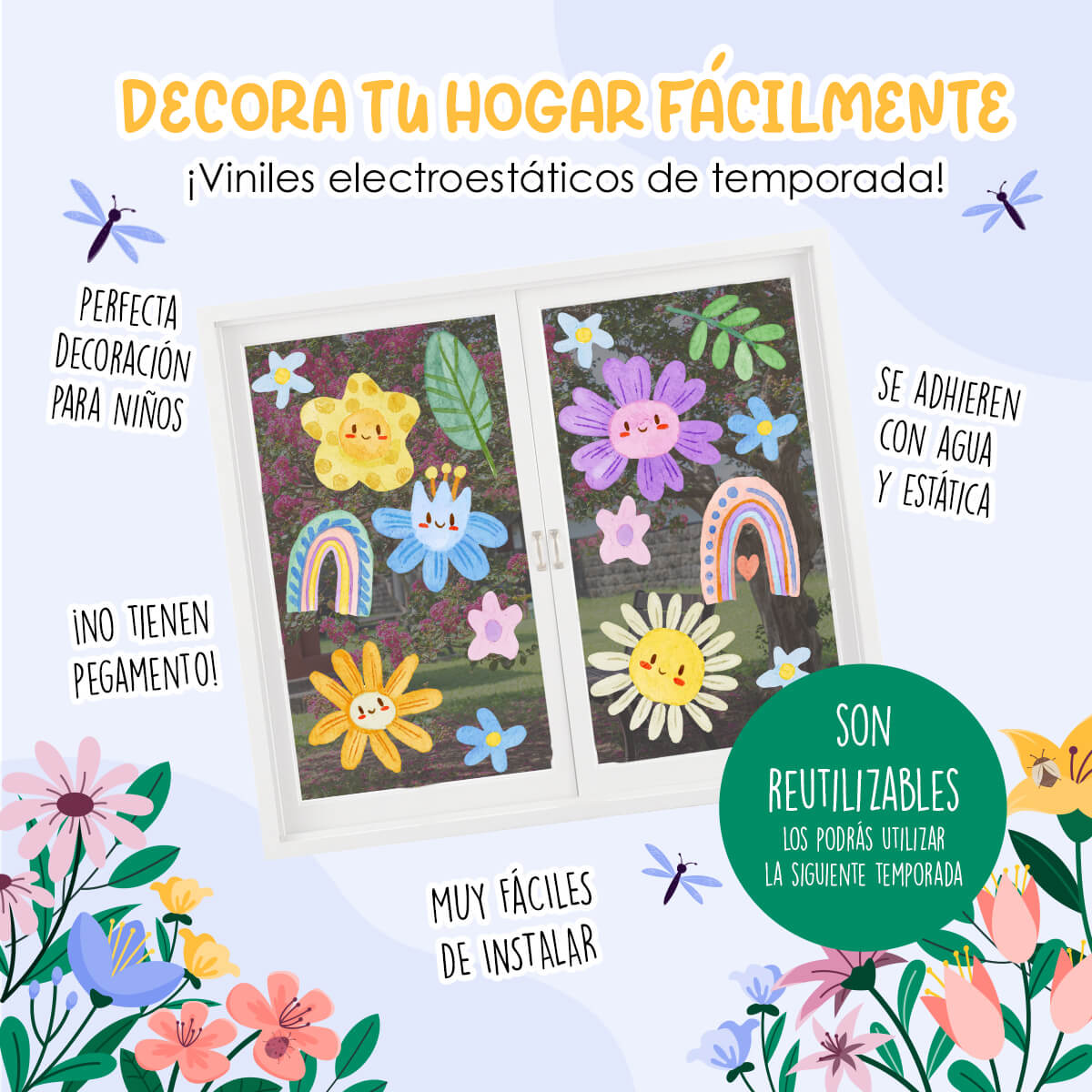 PRIM08 - Vinil Electroestático Flores y Arcoíris