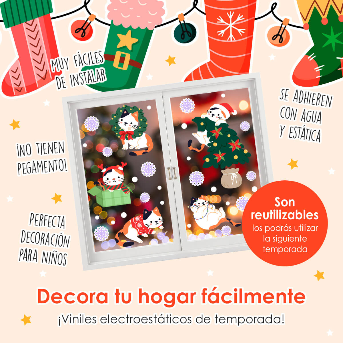NAV87 - Vinil Electroestático Gatitos navideños