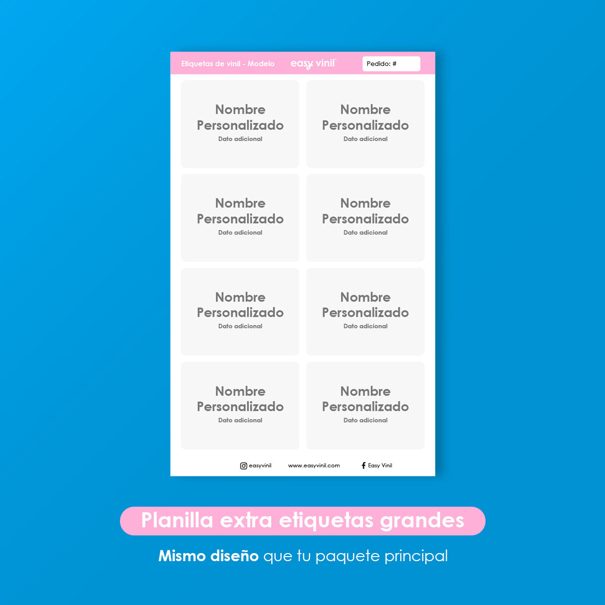 Planilla extra etiquetas grandes (8 etiquetas)