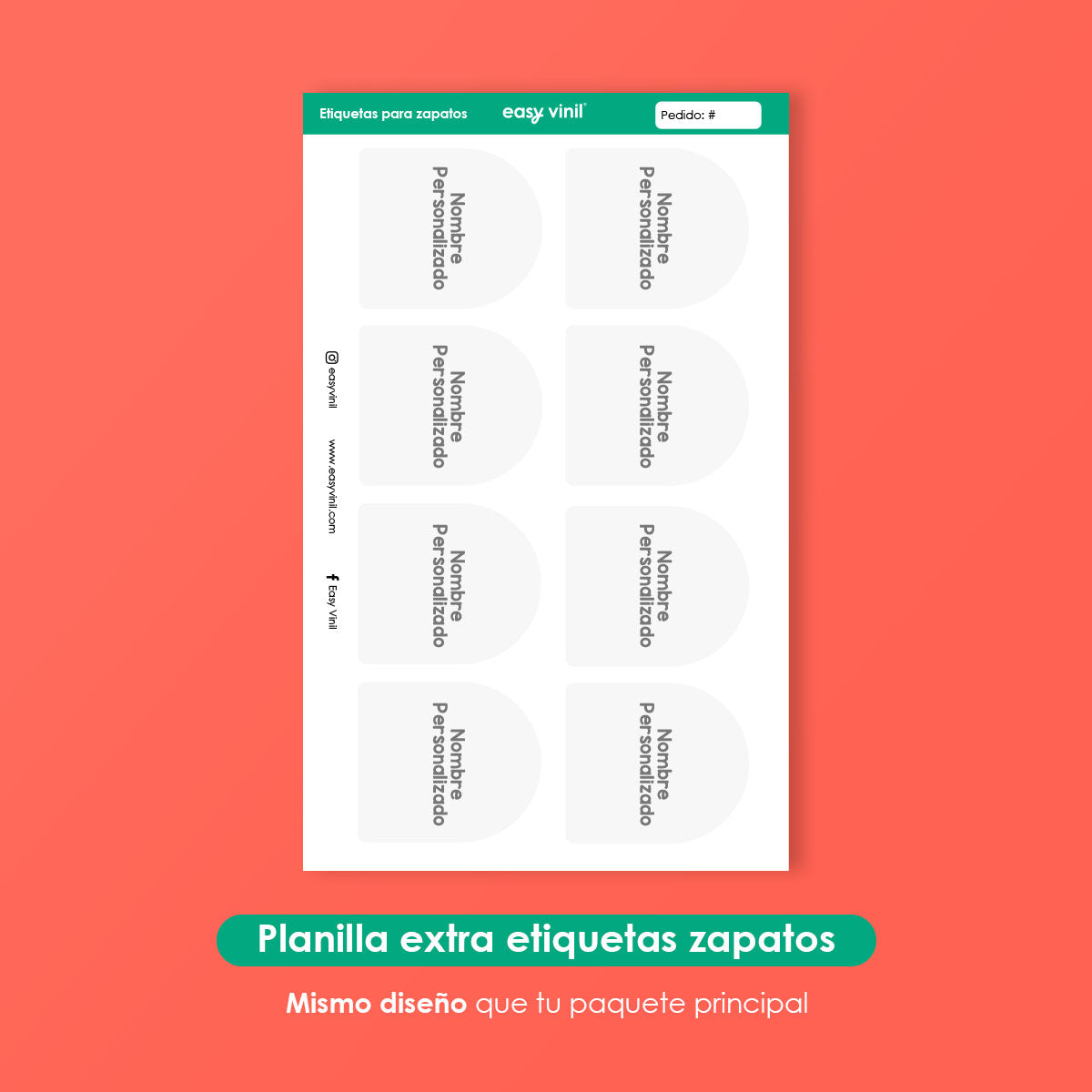 Planilla extra etiquetas zapatos (4 pares)