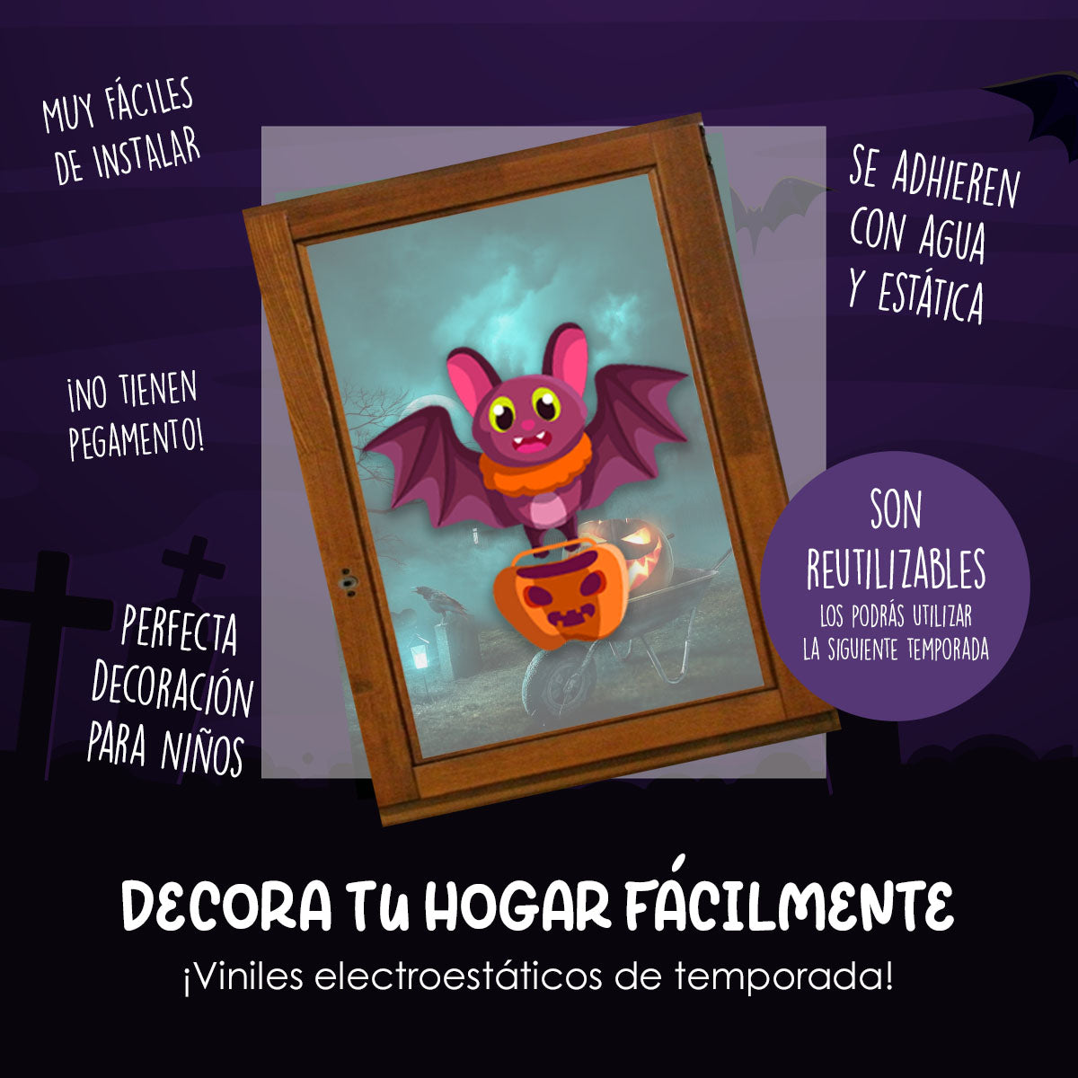 HALL26 - Vinil Electroestático Murcielago Halloweenesco