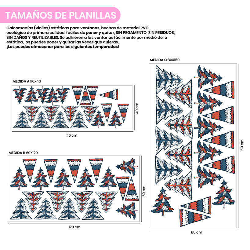 NAV03 - Vinil Electroestático Árbolitos de Navidad